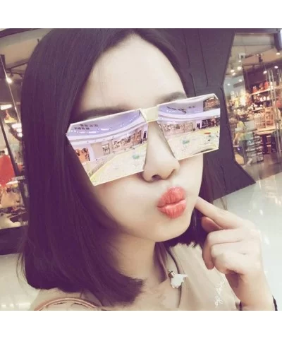 Oversized Square Metal Sunglasses Mirrored Color reflective lens Aviator Sunglasses UV400 - Purple - CU18SM82W0U $9.94 Square