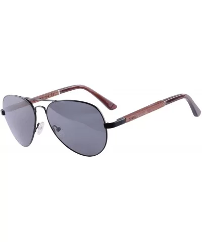 Pilot Metal Frame UV400 Polarized Sun Glasses Wood Sunglasses for Men-S1570 - Black&red Sandalwood Frame - CY193LXKHHL $13.42...