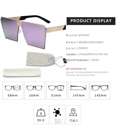 Oversized Square Metal Sunglasses Mirrored Color reflective lens Aviator Sunglasses UV400 - Purple - CU18SM82W0U $9.94 Square