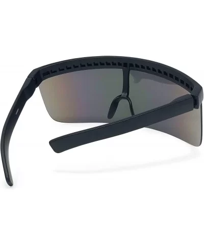 Large Wide Frame Cybertic Sunglasses w/Mirrored Reflective Lens - Brown Mirror Lens - C718K0SRU3D $11.21 Wrap