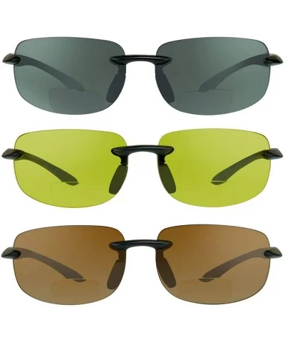 BIFOCAL Reading Sunglasses Yellow High Definition Smoke Brown Men Women - Smoke Black & Hd Black & Yellow Black - C218DA34KWA...