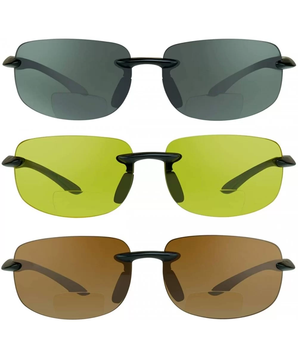 BIFOCAL Reading Sunglasses Yellow High Definition Smoke Brown Men Women - Smoke Black & Hd Black & Yellow Black - C218DA34KWA...