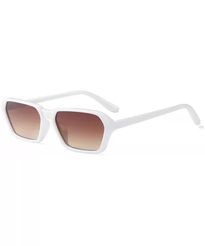 Vintage Rectangle Sunglasses Small Frame Women Square Fashion Eyewear - White Brown - CZ18DWETGZ8 $5.42 Goggle