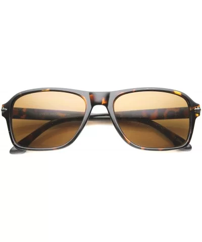 Modern Fashion Casual Lifestyle Metal Accented Rectangular Sunglasses 56mm - Shiny Tortoise / Brown - CT124K98LQX $6.04 Sport