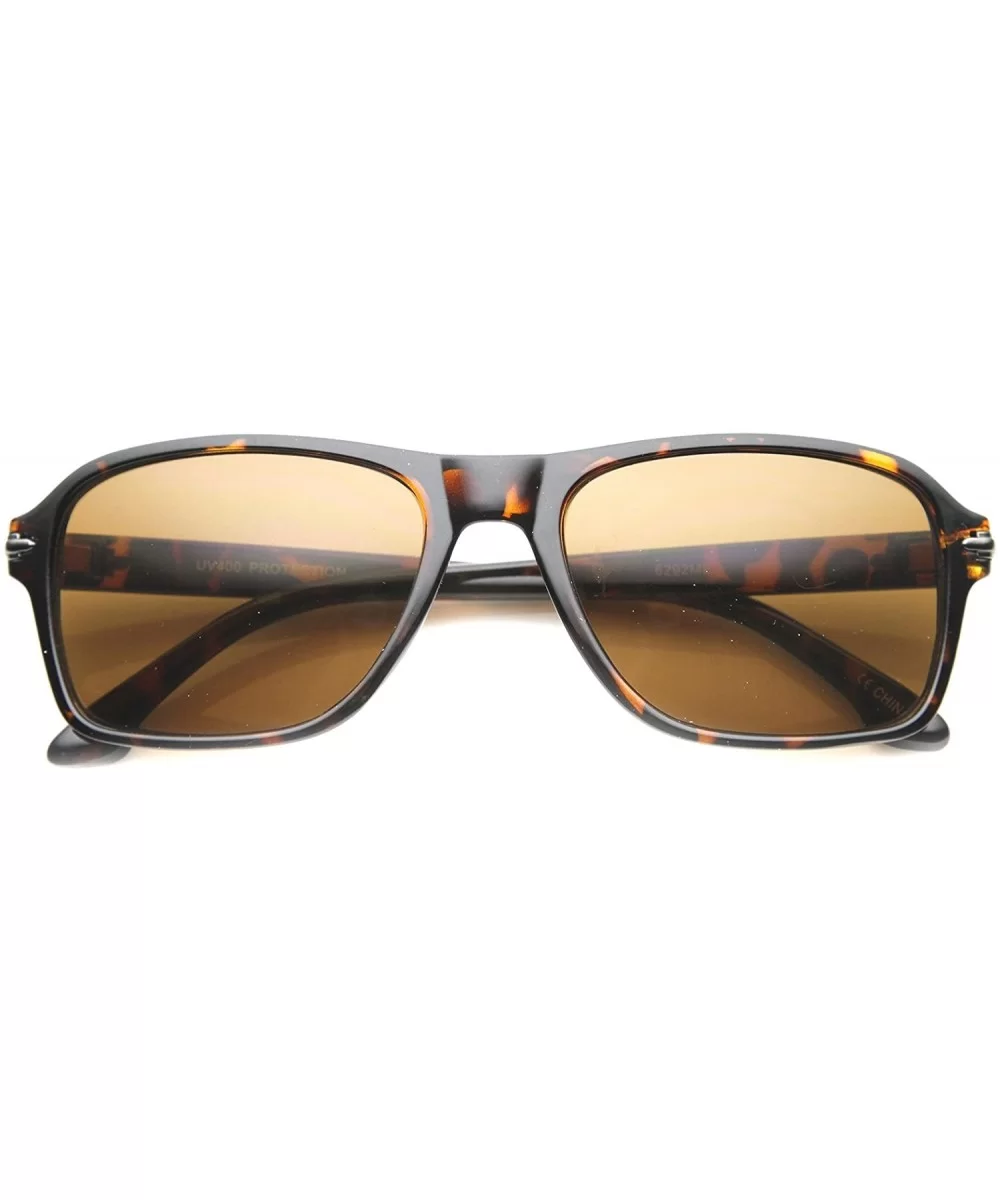 Modern Fashion Casual Lifestyle Metal Accented Rectangular Sunglasses 56mm - Shiny Tortoise / Brown - CT124K98LQX $6.04 Sport