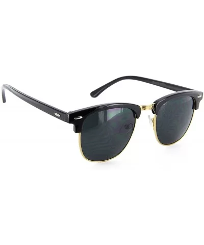 Men Women Sunglasses Half Frame Semi-Rimless Retro Classic Fashion - Black/Gold - CO12O1WE66R $5.40 Semi-rimless