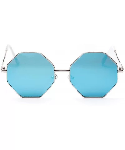 Fashion Women Polygon Sunglasses Retro Metal Frame Lens Vintage Luxury Mirror Square - 5 - CM198ZLK44Z $26.81 Shield