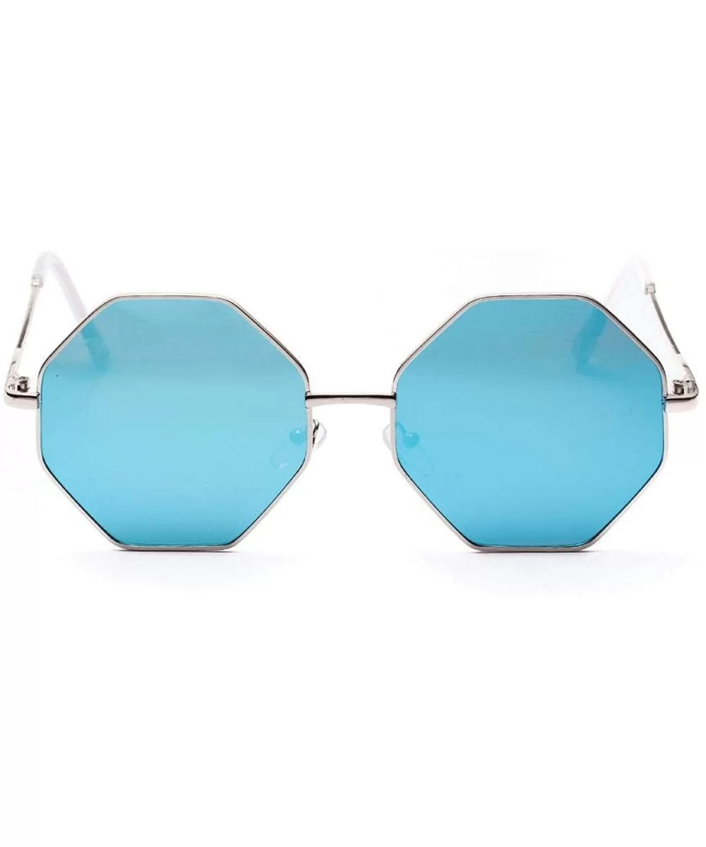 Fashion Women Polygon Sunglasses Retro Metal Frame Lens Vintage Luxury Mirror Square - 5 - CM198ZLK44Z $26.81 Shield