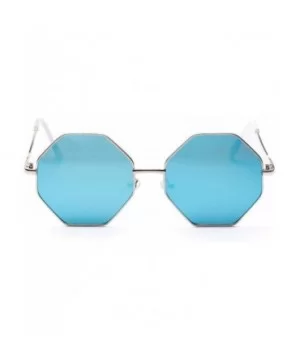 Fashion Women Polygon Sunglasses Retro Metal Frame Lens Vintage Luxury Mirror Square - 5 - CM198ZLK44Z $26.81 Shield