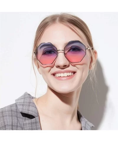 Fashion Women Polygon Sunglasses Retro Metal Frame Lens Vintage Luxury Mirror Square - 5 - CM198ZLK44Z $26.81 Shield