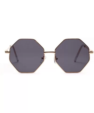 Fashion Women Polygon Sunglasses Retro Metal Frame Lens Vintage Luxury Mirror Square - 5 - CM198ZLK44Z $26.81 Shield