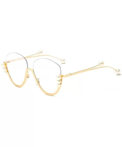 Fashion Pearl Cat Eye Sunglasses Ladies Metal Half Frame Sun Glasses For Women - Gold With Clear - CA18IM324D4 $9.36 Cat Eye