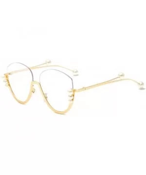 Fashion Pearl Cat Eye Sunglasses Ladies Metal Half Frame Sun Glasses For Women - Gold With Clear - CA18IM324D4 $9.36 Cat Eye