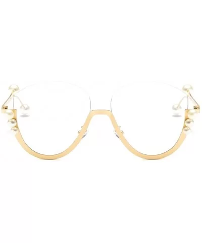 Fashion Pearl Cat Eye Sunglasses Ladies Metal Half Frame Sun Glasses For Women - Gold With Clear - CA18IM324D4 $9.36 Cat Eye