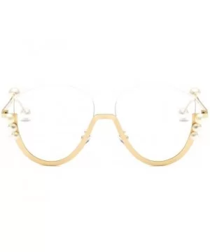 Fashion Pearl Cat Eye Sunglasses Ladies Metal Half Frame Sun Glasses For Women - Gold With Clear - CA18IM324D4 $9.36 Cat Eye