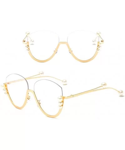 Fashion Pearl Cat Eye Sunglasses Ladies Metal Half Frame Sun Glasses For Women - Gold With Clear - CA18IM324D4 $9.36 Cat Eye