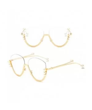 Fashion Pearl Cat Eye Sunglasses Ladies Metal Half Frame Sun Glasses For Women - Gold With Clear - CA18IM324D4 $9.36 Cat Eye