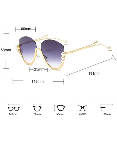 Fashion Pearl Cat Eye Sunglasses Ladies Metal Half Frame Sun Glasses For Women - Gold With Clear - CA18IM324D4 $9.36 Cat Eye