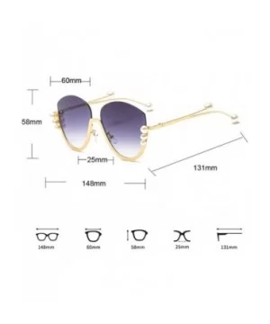 Fashion Pearl Cat Eye Sunglasses Ladies Metal Half Frame Sun Glasses For Women - Gold With Clear - CA18IM324D4 $9.36 Cat Eye