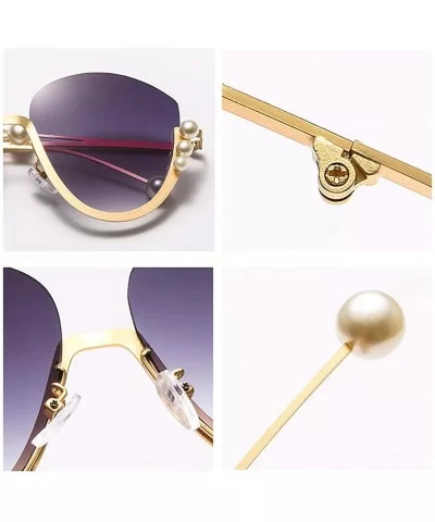 Fashion Pearl Cat Eye Sunglasses Ladies Metal Half Frame Sun Glasses For Women - Gold With Clear - CA18IM324D4 $9.36 Cat Eye