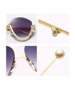 Fashion Pearl Cat Eye Sunglasses Ladies Metal Half Frame Sun Glasses For Women - Gold With Clear - CA18IM324D4 $9.36 Cat Eye