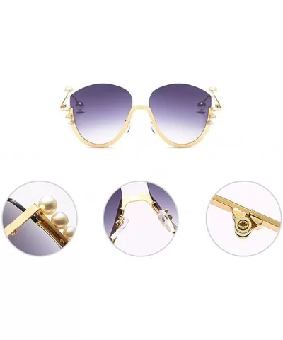 Fashion Pearl Cat Eye Sunglasses Ladies Metal Half Frame Sun Glasses For Women - Gold With Clear - CA18IM324D4 $9.36 Cat Eye