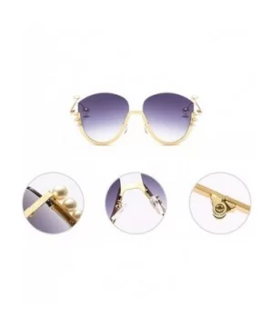 Fashion Pearl Cat Eye Sunglasses Ladies Metal Half Frame Sun Glasses For Women - Gold With Clear - CA18IM324D4 $9.36 Cat Eye