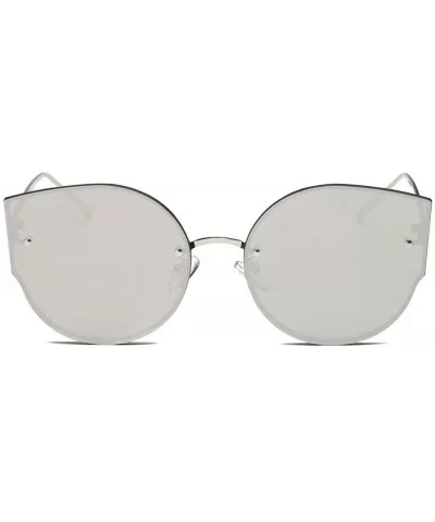 Fashion Vintage Cat Eye Sunglasses for Women-Flat Lens Eyewear UV 400 Protection - Silver - CO18UUS0DCE $7.82 Cat Eye