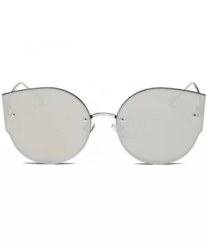 Fashion Vintage Cat Eye Sunglasses for Women-Flat Lens Eyewear UV 400 Protection - Silver - CO18UUS0DCE $7.82 Cat Eye