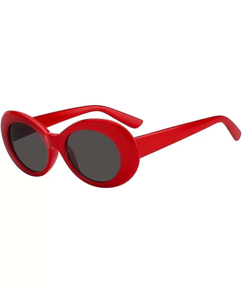 Women Men Retro Oval Goggles Thick Plastic Colored Frame Round Lens Sunglasses - Red-smoke - CW18HXE6XOO $7.97 Oversized