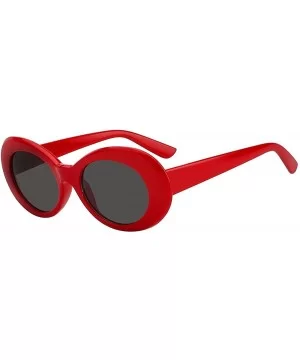 Women Men Retro Oval Goggles Thick Plastic Colored Frame Round Lens Sunglasses - Red-smoke - CW18HXE6XOO $7.97 Oversized