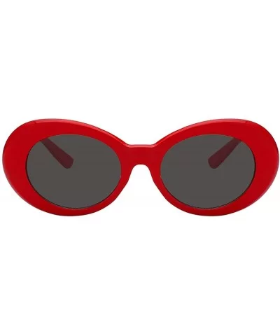 Women Men Retro Oval Goggles Thick Plastic Colored Frame Round Lens Sunglasses - Red-smoke - CW18HXE6XOO $7.97 Oversized