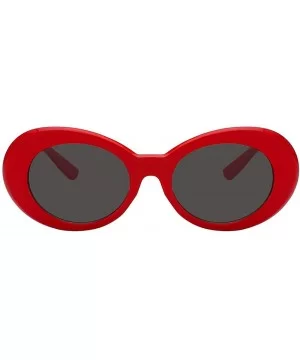 Women Men Retro Oval Goggles Thick Plastic Colored Frame Round Lens Sunglasses - Red-smoke - CW18HXE6XOO $7.97 Oversized