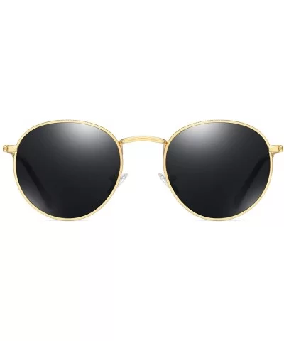 Retro Round Sunglasses Men Polarized Uv400 2019 Summer Sun Glasses Male Driving Metal Frame Gold Black Green - CZ197Y77O0X $2...