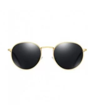 Retro Round Sunglasses Men Polarized Uv400 2019 Summer Sun Glasses Male Driving Metal Frame Gold Black Green - CZ197Y77O0X $2...