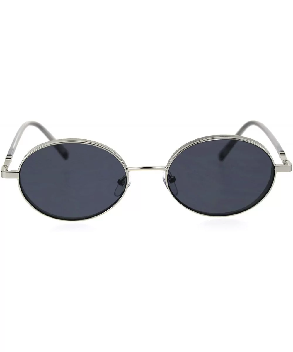 Mens Oval Round Retro Ironic Dad Shade Luxury Sunglasses - Silver Black - CR18T322LGQ $11.37 Round