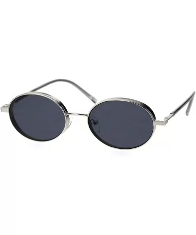 Mens Oval Round Retro Ironic Dad Shade Luxury Sunglasses - Silver Black - CR18T322LGQ $11.37 Round