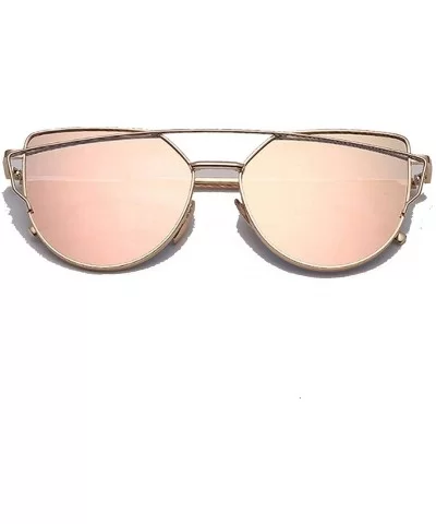 Cat Eye Sunglasses Women Vintage Metal Reflective Glasses Mirror Retro - Gold Pink - CA198A2EUUA $23.91 Oversized