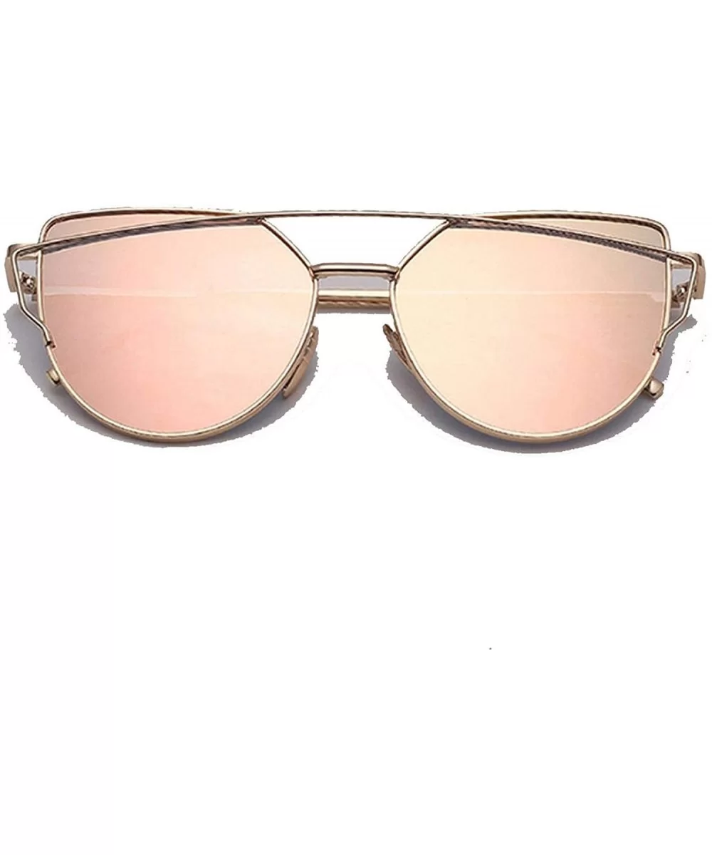 Cat Eye Sunglasses Women Vintage Metal Reflective Glasses Mirror Retro - Gold Pink - CA198A2EUUA $23.91 Oversized