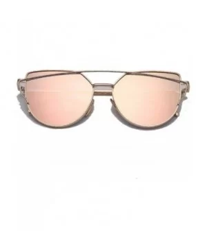 Cat Eye Sunglasses Women Vintage Metal Reflective Glasses Mirror Retro - Gold Pink - CA198A2EUUA $23.91 Oversized