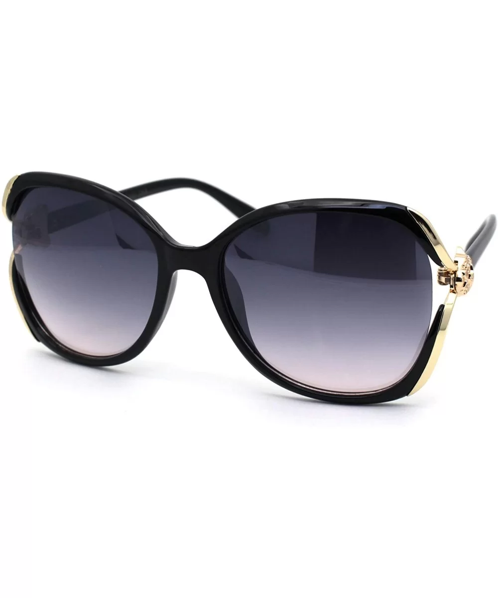 Womens Leopard Jewel Emblem Hinge Butterfly Sunglasses - Black Gold Smoke - CP196WXTEYC $9.22 Butterfly