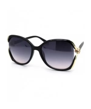 Womens Leopard Jewel Emblem Hinge Butterfly Sunglasses - Black Gold Smoke - CP196WXTEYC $9.22 Butterfly