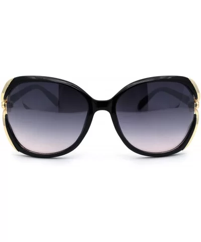 Womens Leopard Jewel Emblem Hinge Butterfly Sunglasses - Black Gold Smoke - CP196WXTEYC $9.22 Butterfly