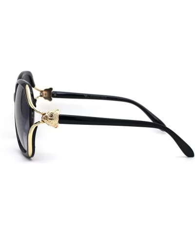 Womens Leopard Jewel Emblem Hinge Butterfly Sunglasses - Black Gold Smoke - CP196WXTEYC $9.22 Butterfly