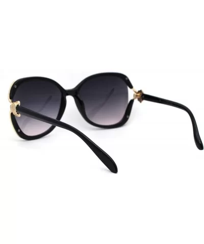 Womens Leopard Jewel Emblem Hinge Butterfly Sunglasses - Black Gold Smoke - CP196WXTEYC $9.22 Butterfly