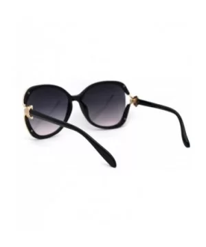 Womens Leopard Jewel Emblem Hinge Butterfly Sunglasses - Black Gold Smoke - CP196WXTEYC $9.22 Butterfly