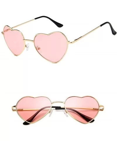 Heart Shaped Sunglasses Women Metal Frame Reflective Lens Sun Protection Tea - Pink - C118YQWDZXQ $5.07 Aviator