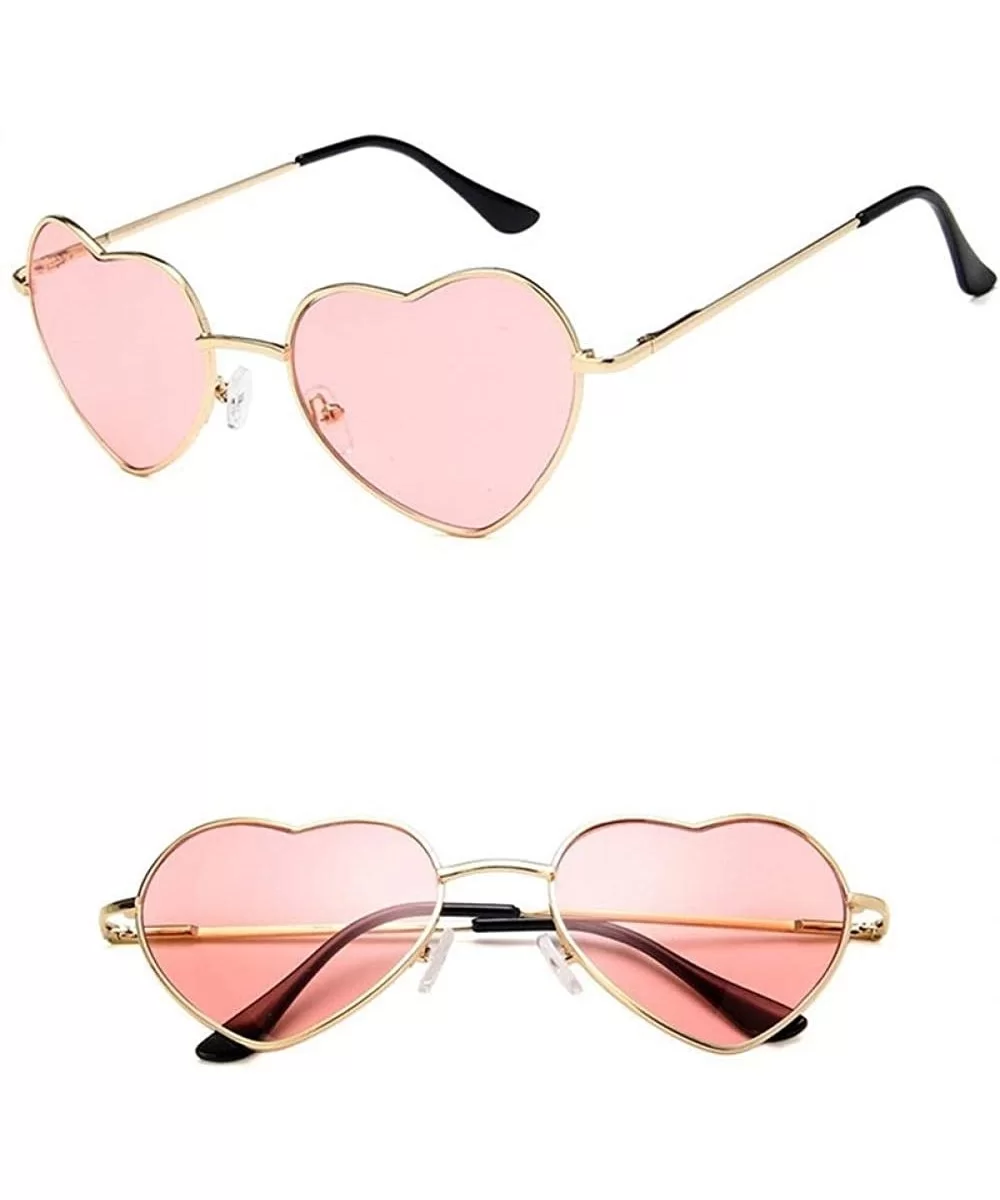 Heart Shaped Sunglasses Women Metal Frame Reflective Lens Sun Protection Tea - Pink - C118YQWDZXQ $5.07 Aviator