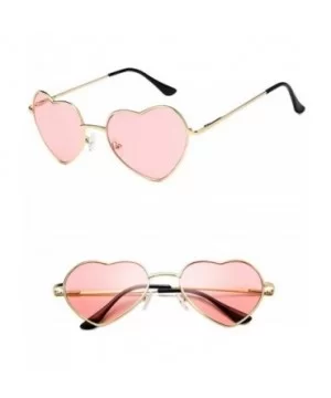 Heart Shaped Sunglasses Women Metal Frame Reflective Lens Sun Protection Tea - Pink - C118YQWDZXQ $5.07 Aviator