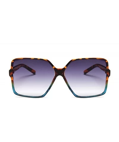 Fashion Women Oversize Sunglasses Gradient Plastic Er Female Sun Glasses UV400 Lentes De Sol Mujer - Leopard Blue - CC199CLAM...